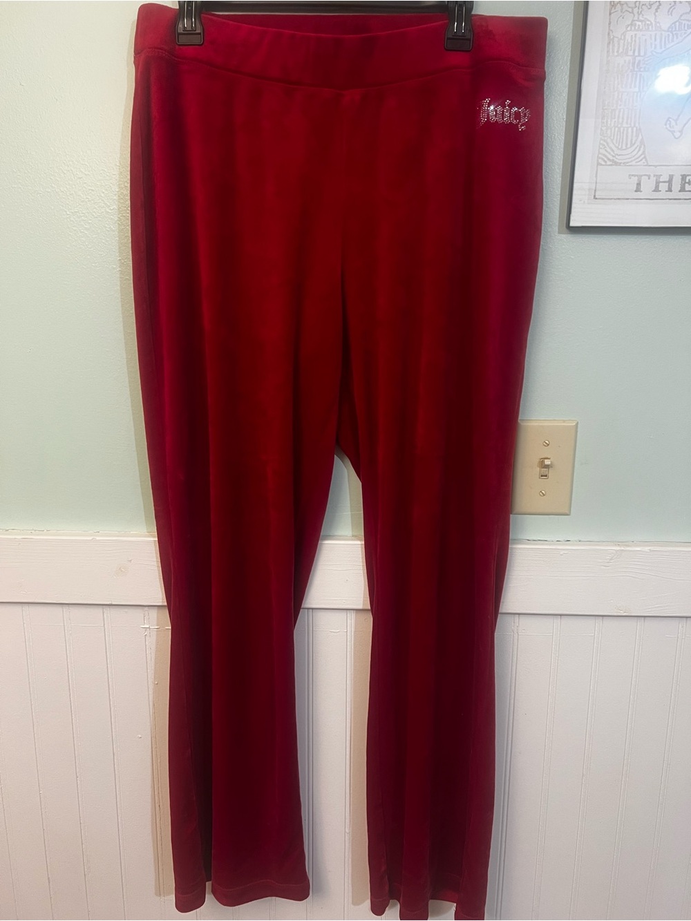 Juicy Couture 90s y2k womens Red Velour lounge Pants with Logo size XL